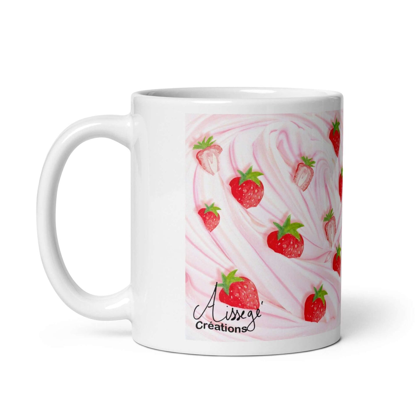 Glossy White Mug "Strawberries Chantilly"