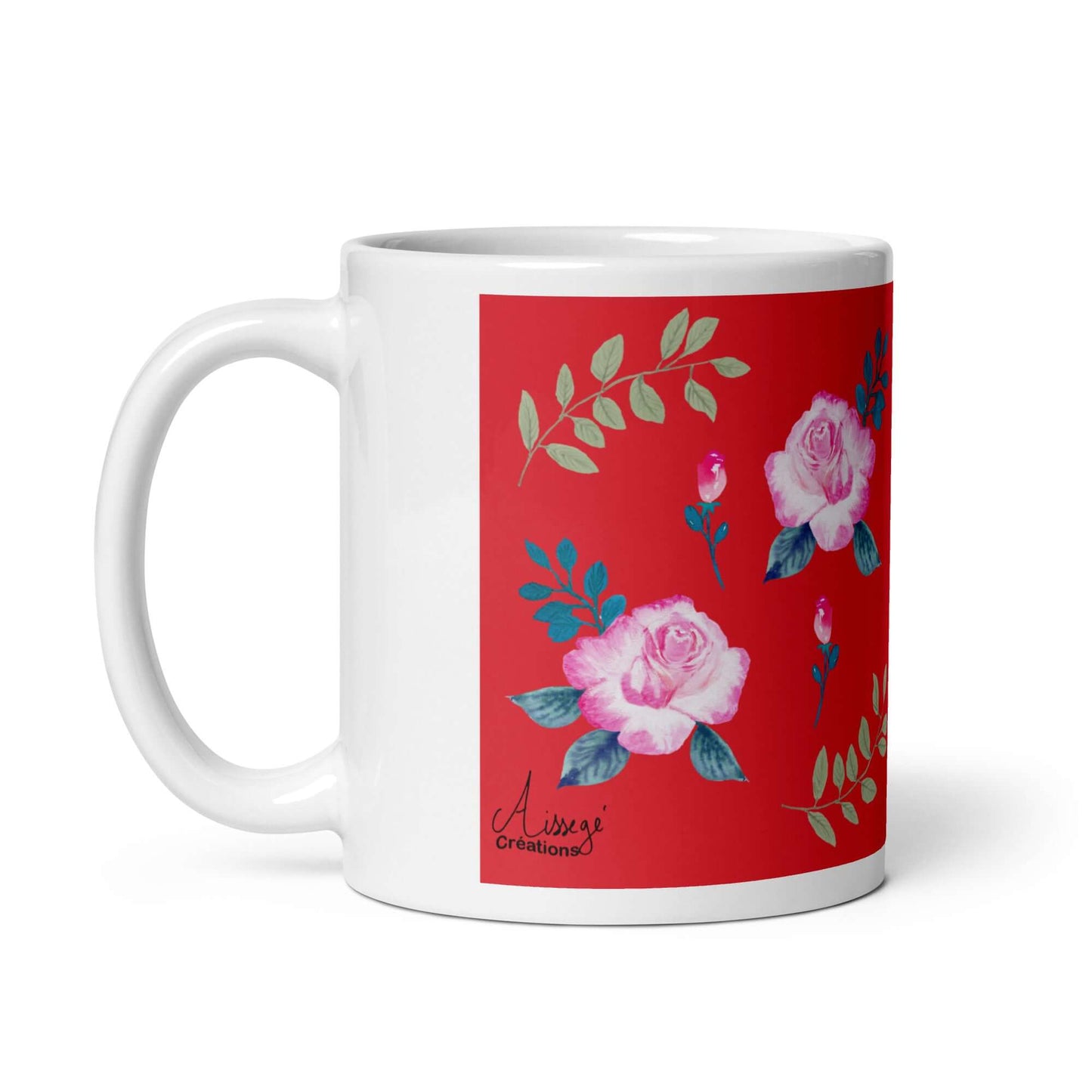 Mug Blanc Brillant "Roses du jardin"