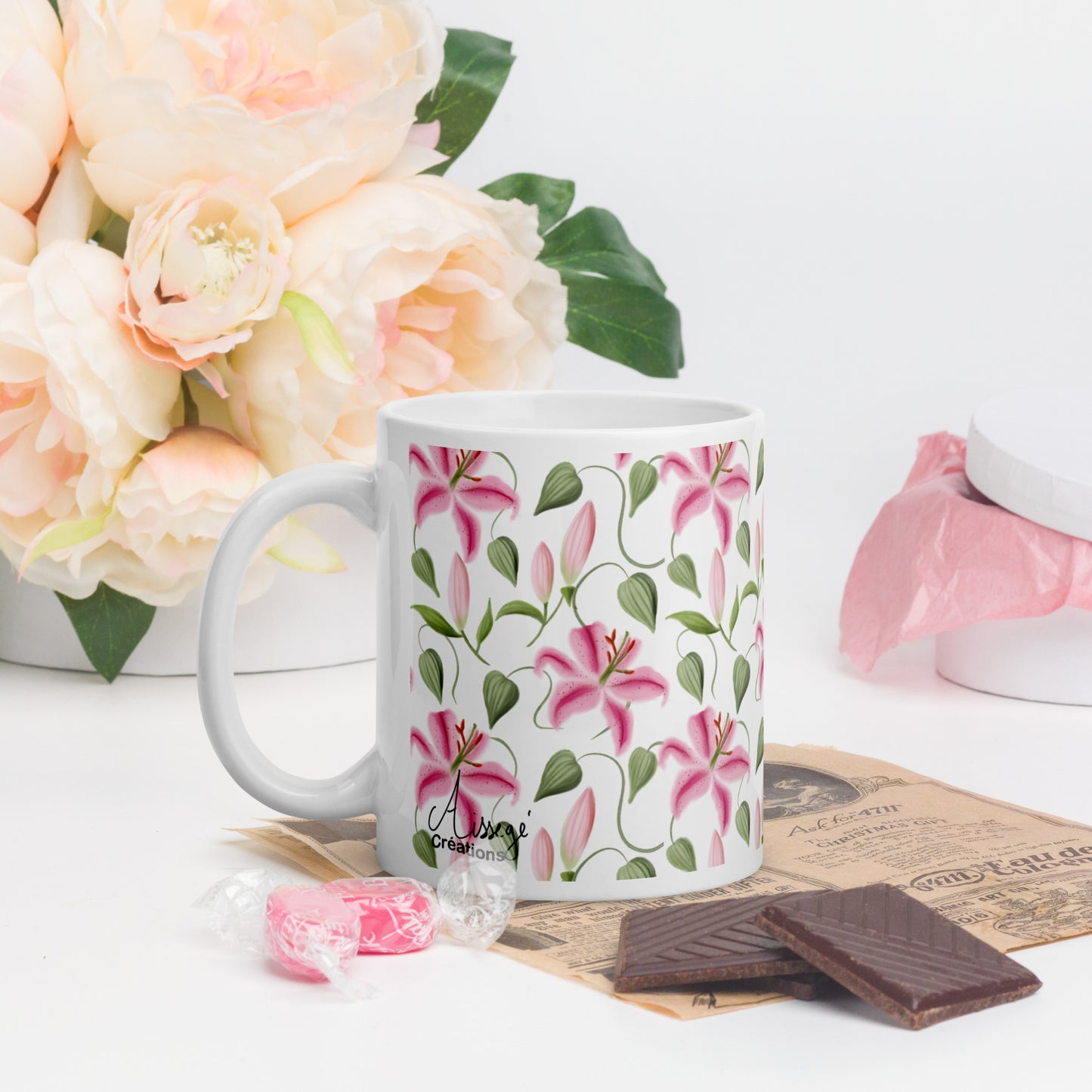 Mug Blanc Brillant "Les Lys"