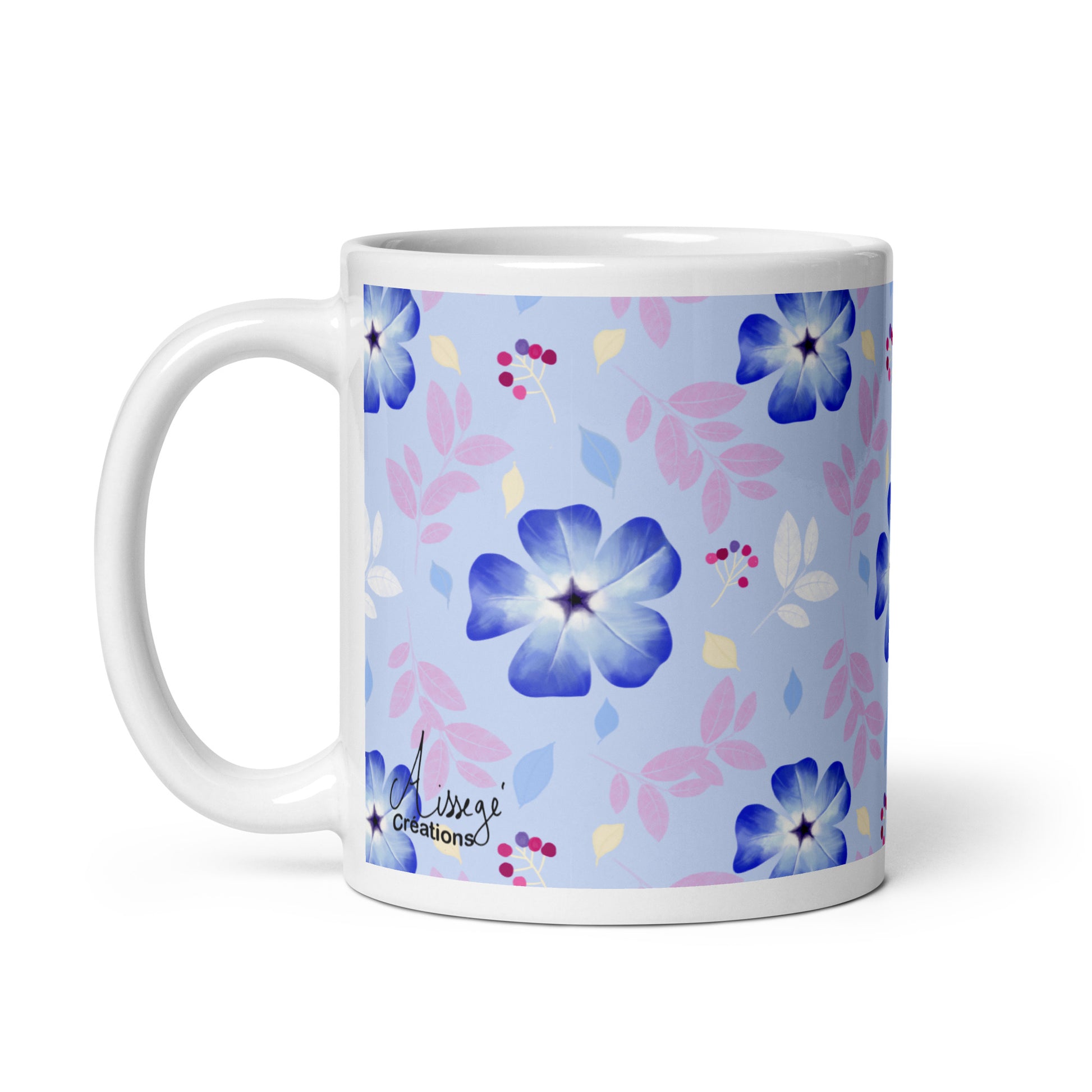 Mug Blanc Brillant "Cératostigma" - 11 oz - Aissegé Créations