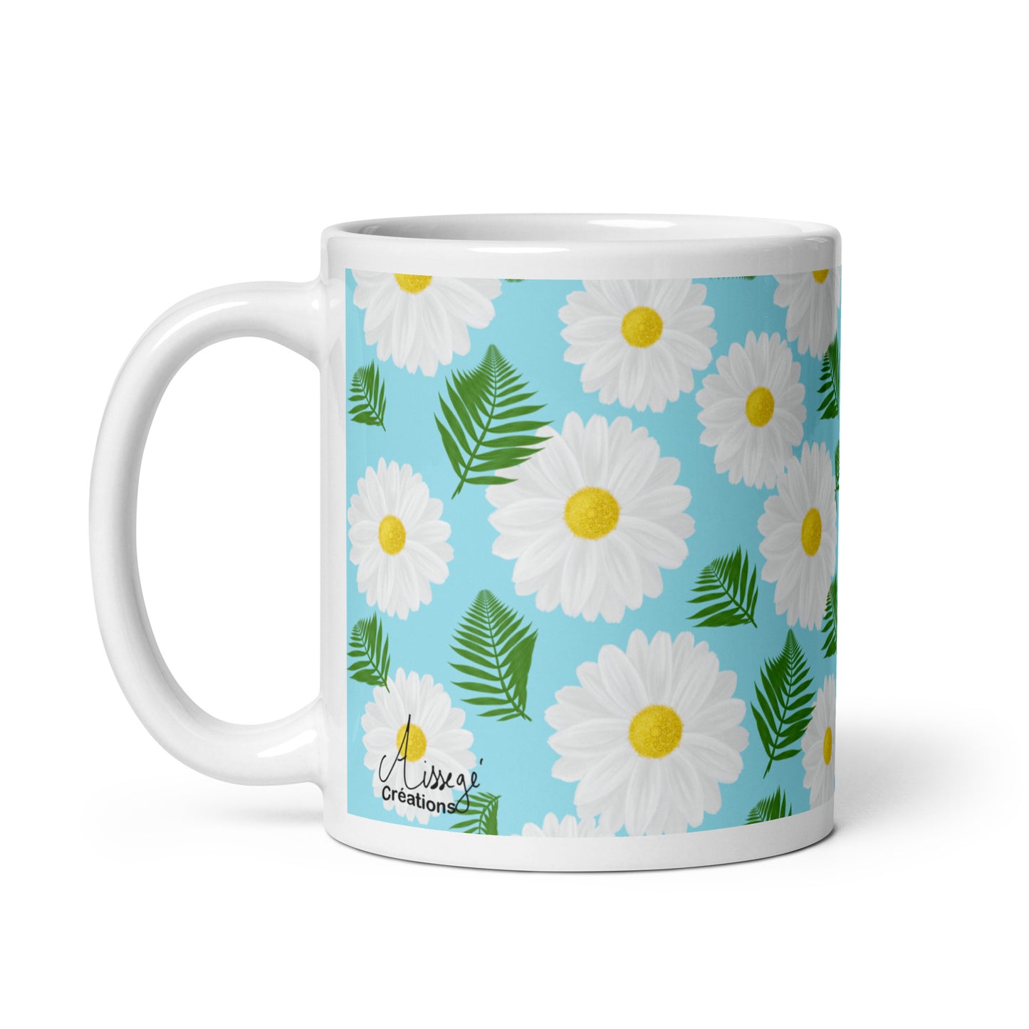 Mug Blanc Brillant "Marguerites" - 11 oz - Aissegé Créations