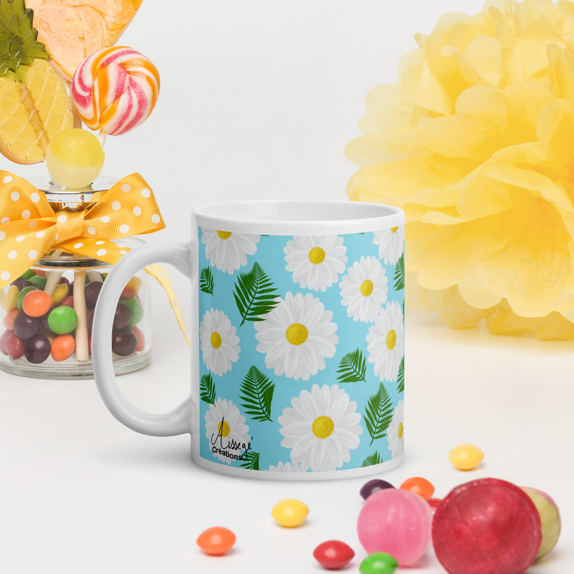 Mug Blanc Brillant "Marguerites" - 11 oz - Aissegé Créations