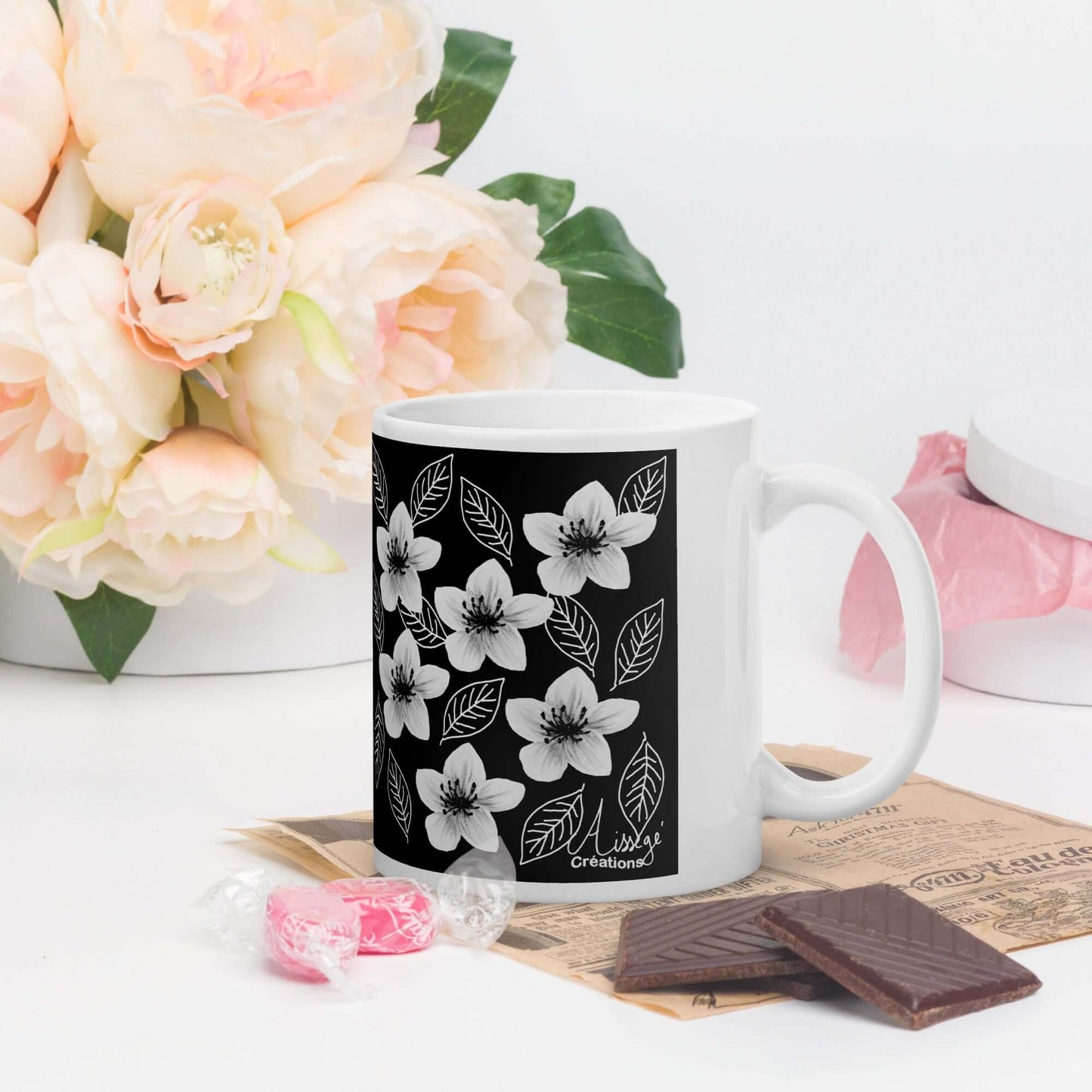 Glossy White Mug "Black and White"