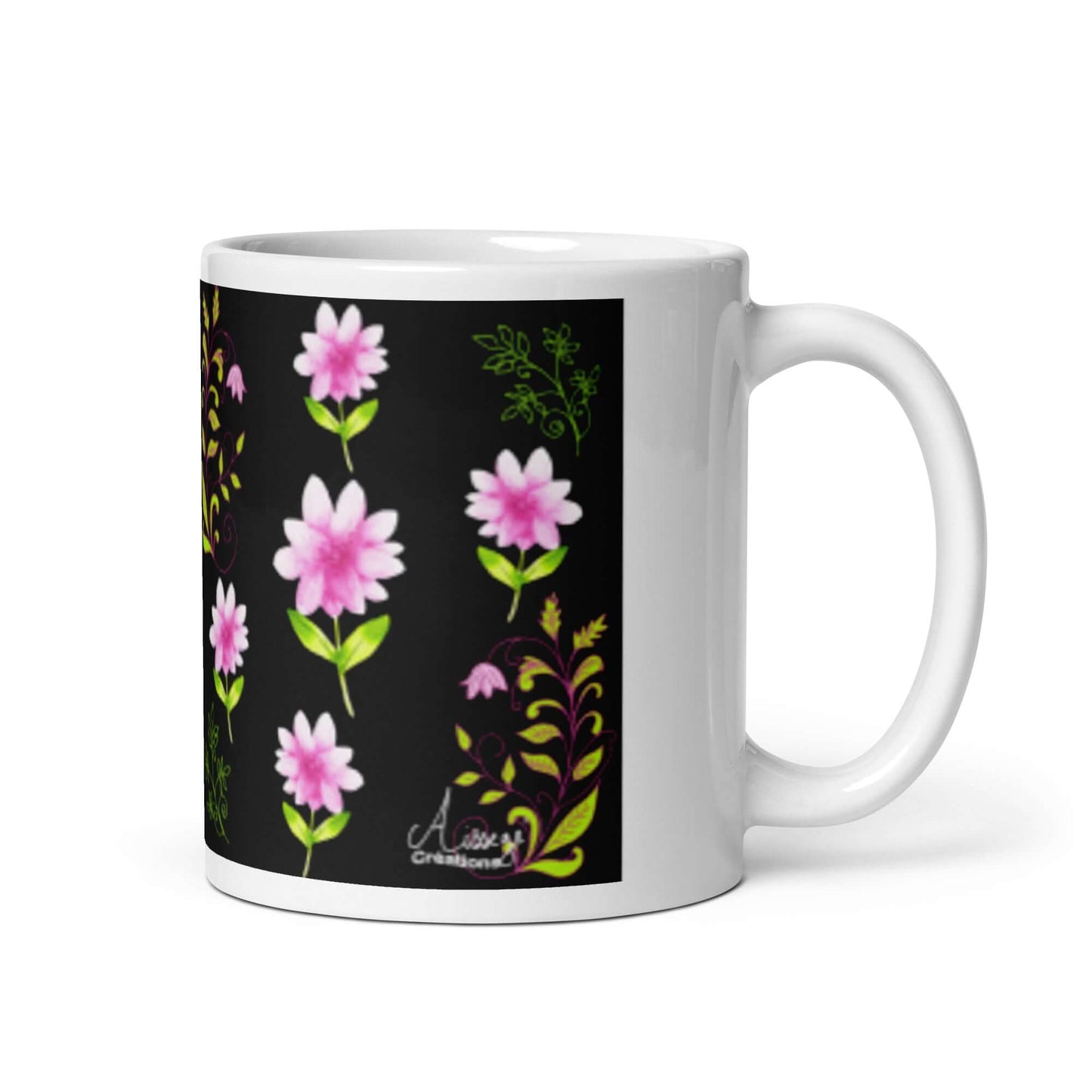 Mug Blanc Brillant "Fleurs et Arabesques"