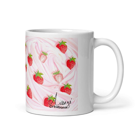 Glossy White Mug "Strawberries Chantilly"