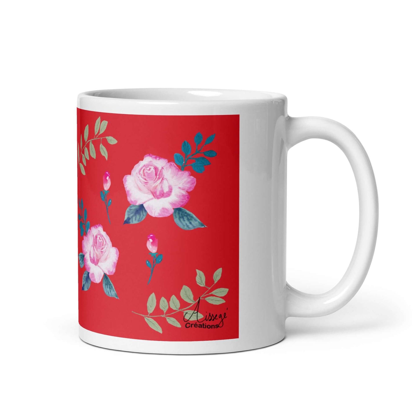 Glossy White Mug "Garden Roses"