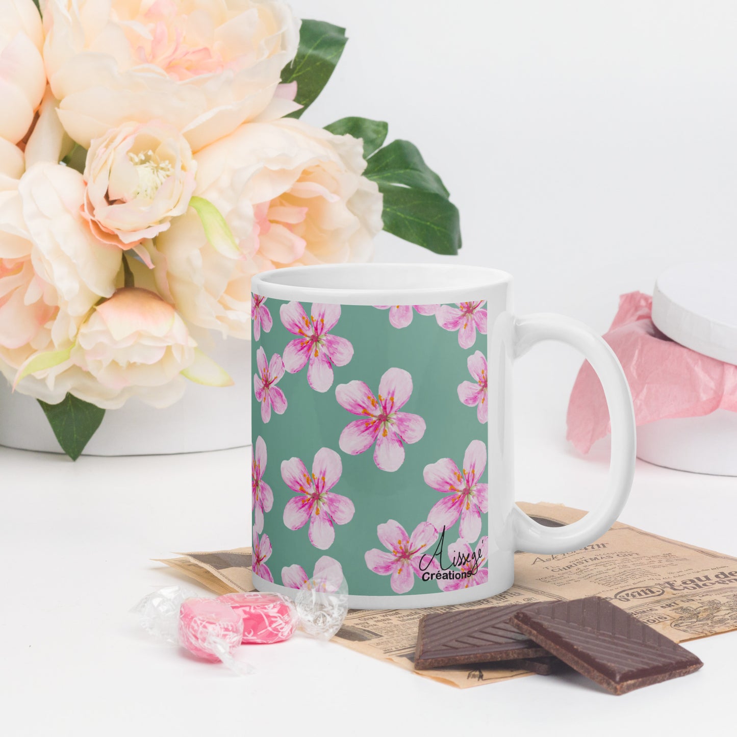 Mug Blanc Brillant "Petites Fleurs"