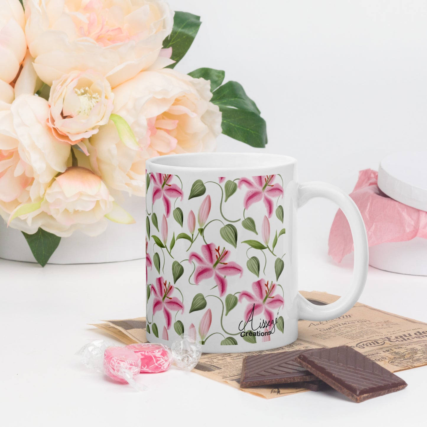 Mug Blanc Brillant "Les Lys"