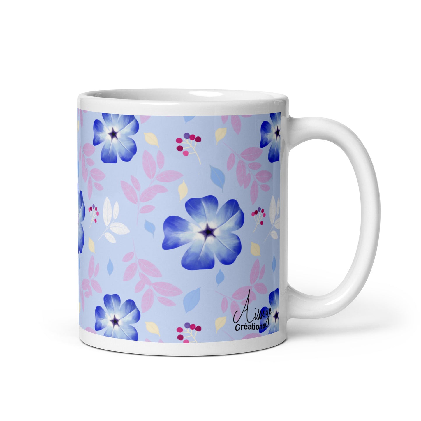 Mug Blanc Brillant "Cératostigma" - 11 oz - Aissegé Créations