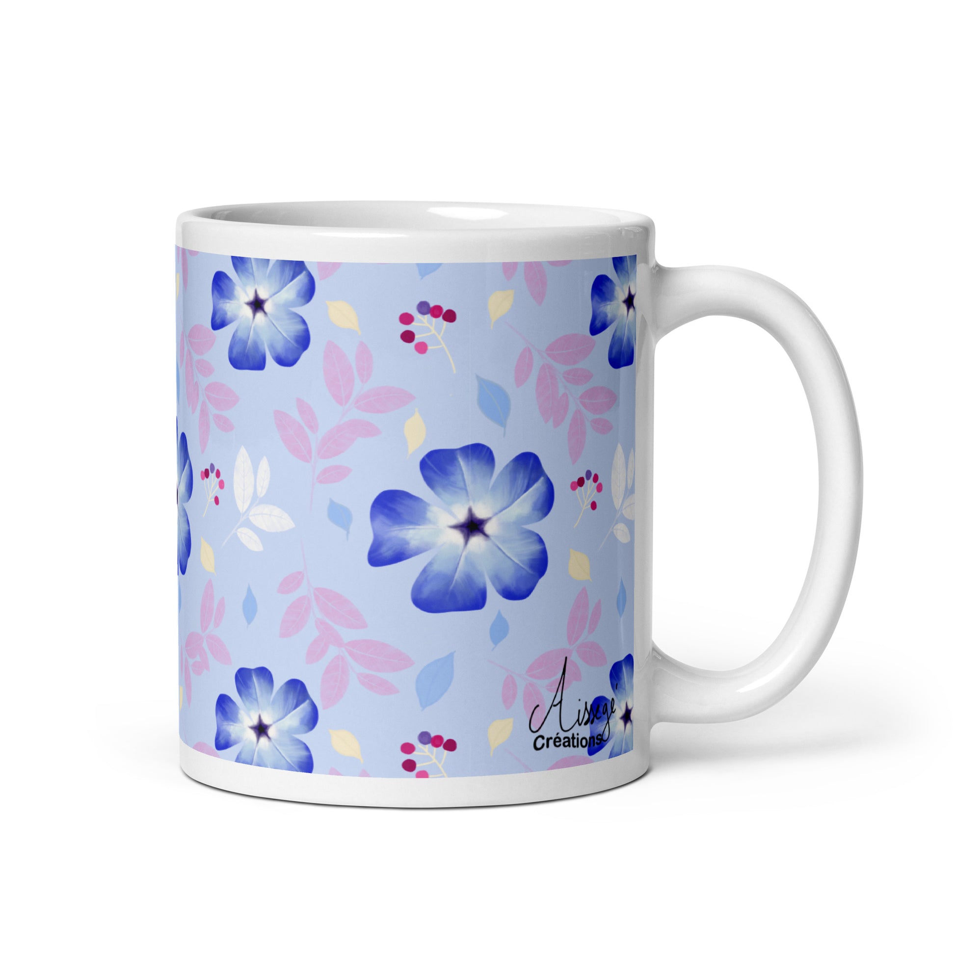 Mug Blanc Brillant "Cératostigma" - 11 oz - Aissegé Créations