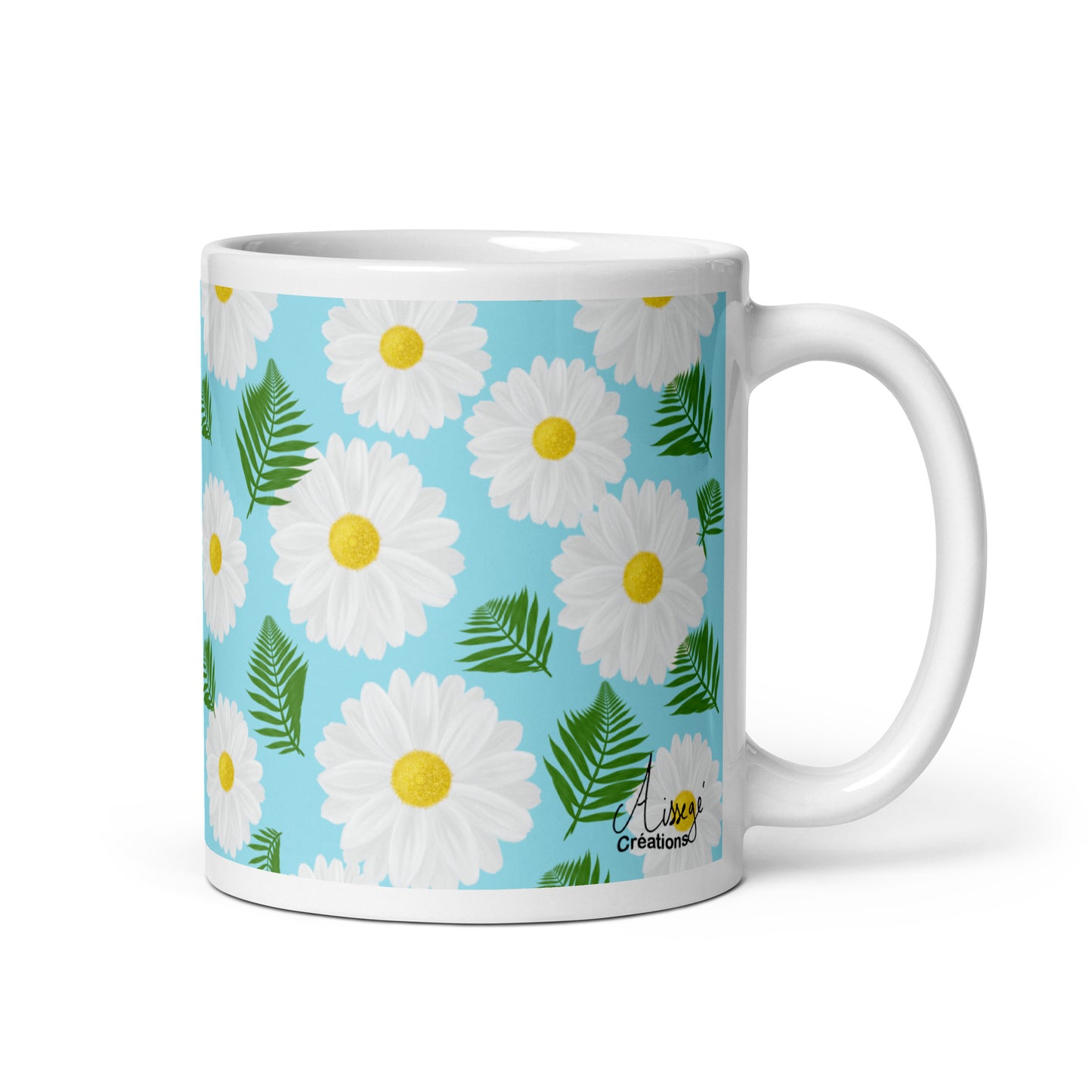 Mug Blanc Brillant "Marguerites" - 11 oz - Aissegé Créations