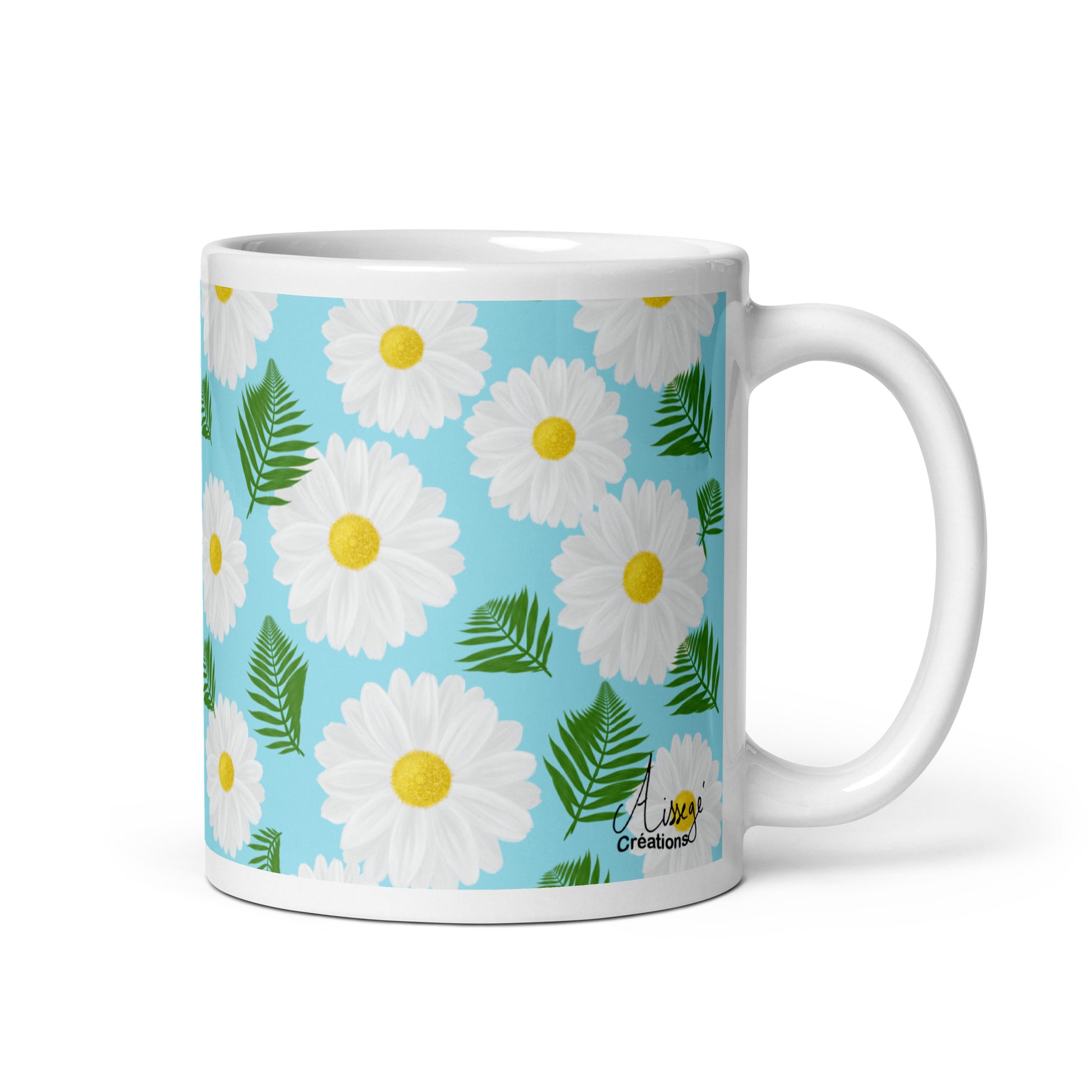 Mug Blanc Brillant "Marguerites" - 11 oz - Aissegé Créations