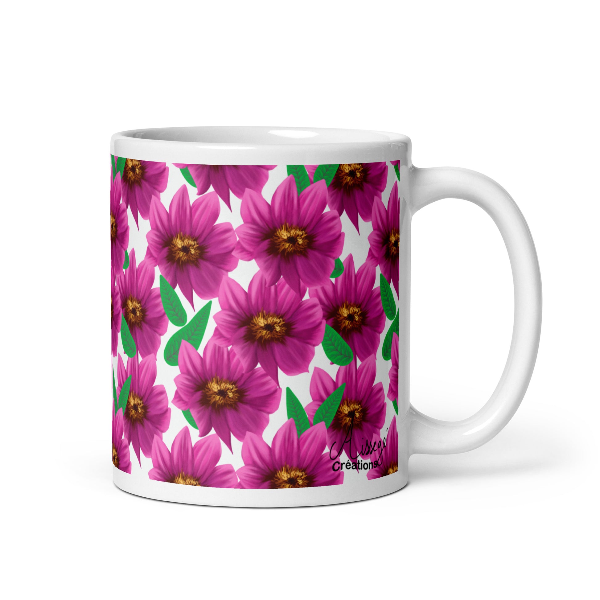 Mug Blanc Brillant "Dahlia Printania" - 11 oz - Aissegé Créations