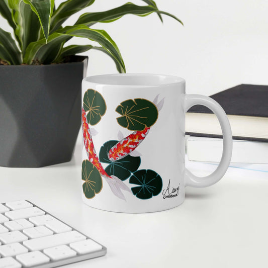 Glossy White Mug "Koi Carp"