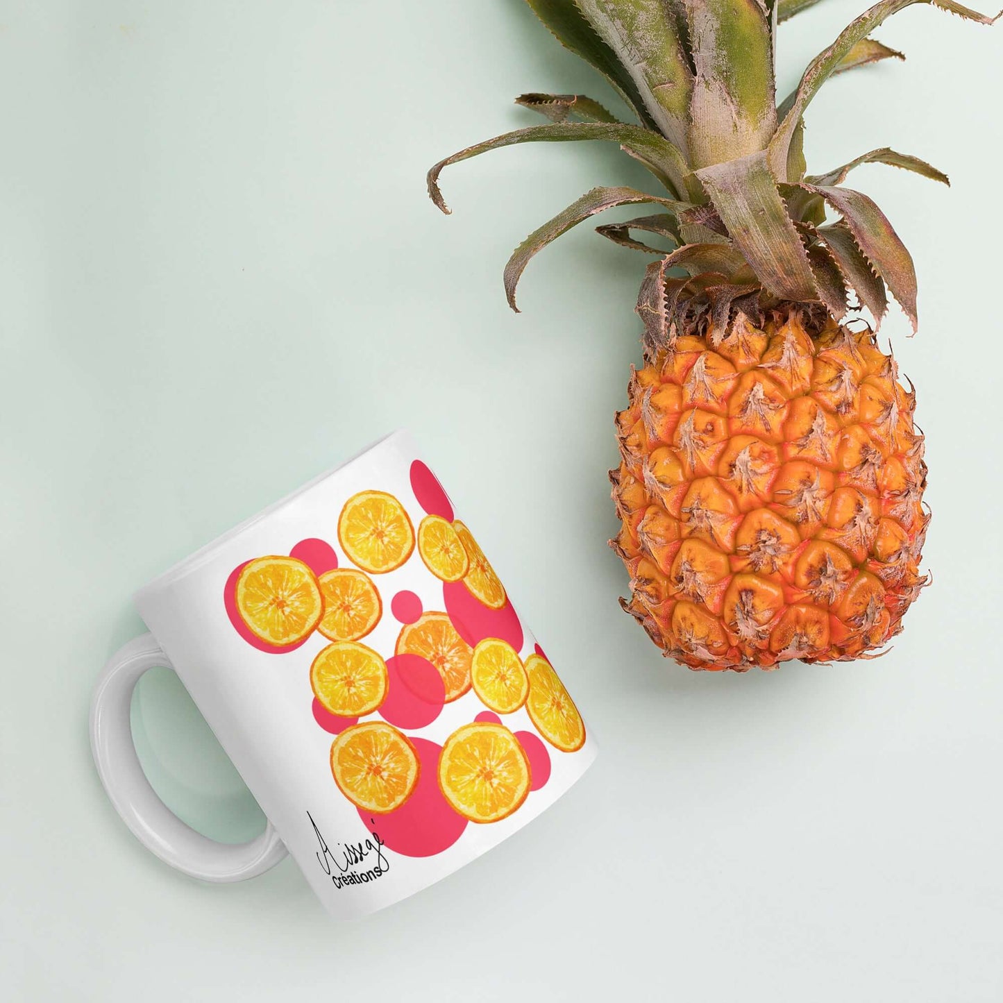 Glossy White Mug "Tart Oranges"