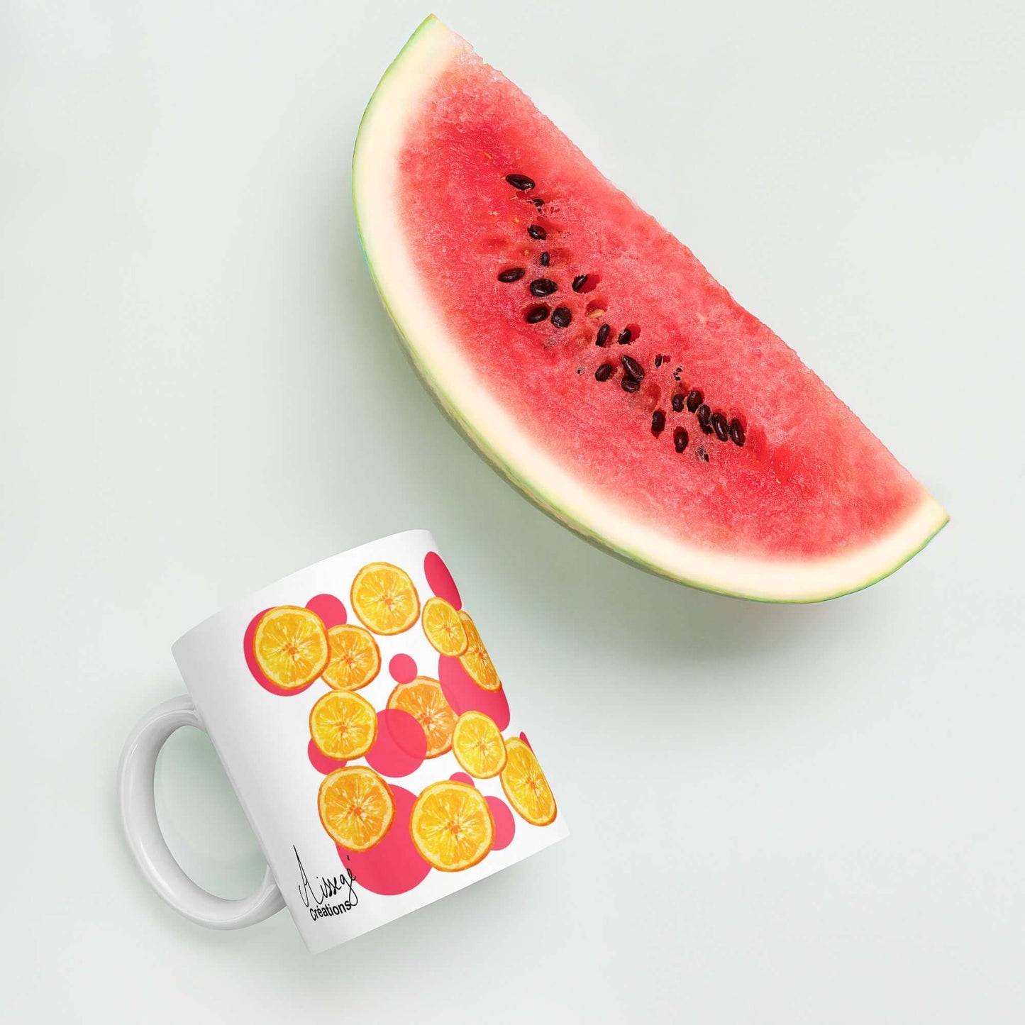 Glossy White Mug "Tart Oranges"