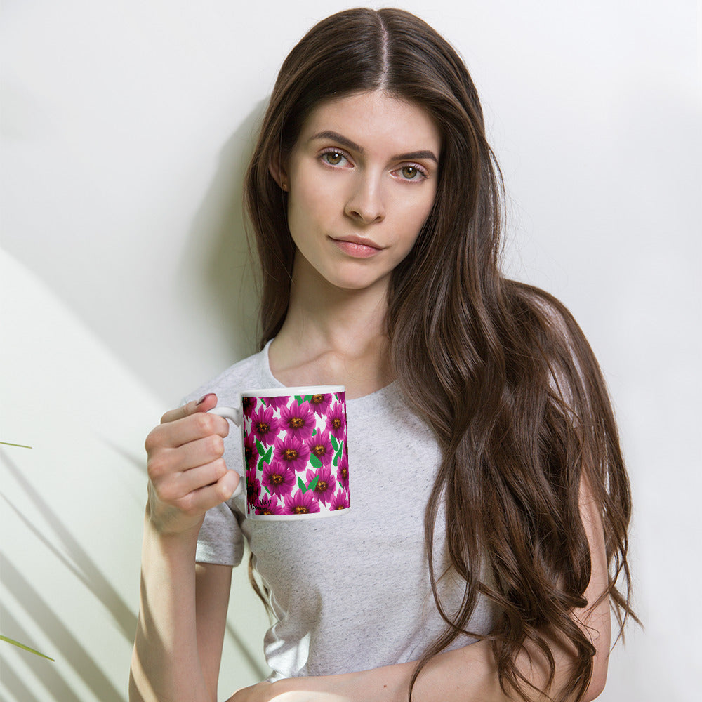 Mug Blanc Brillant "Dahlia Printania" - 11 oz - Aissegé Créations