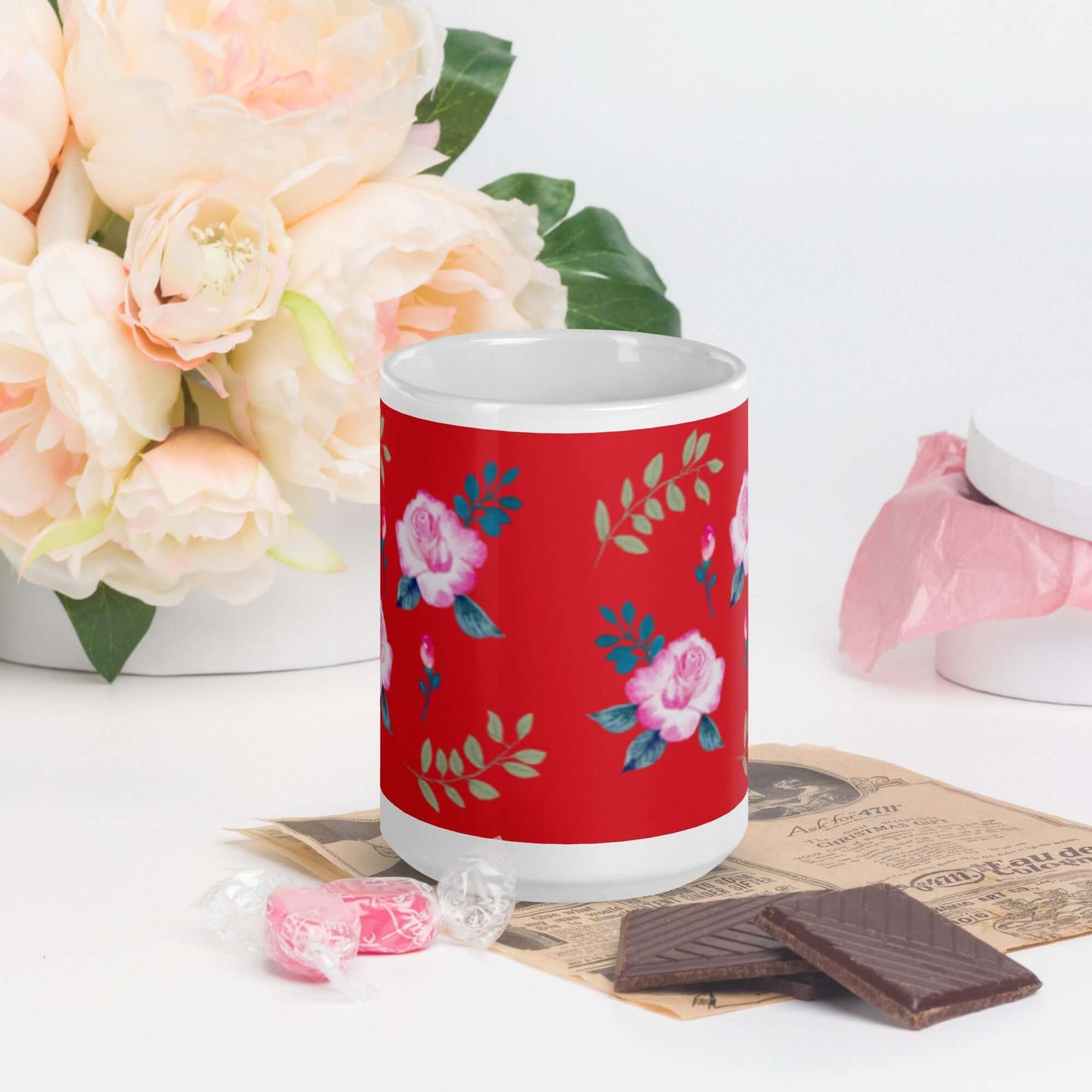 Mug Blanc Brillant "Roses du jardin"