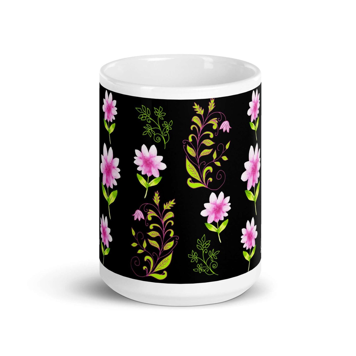 Mug Blanc Brillant "Fleurs et Arabesques"