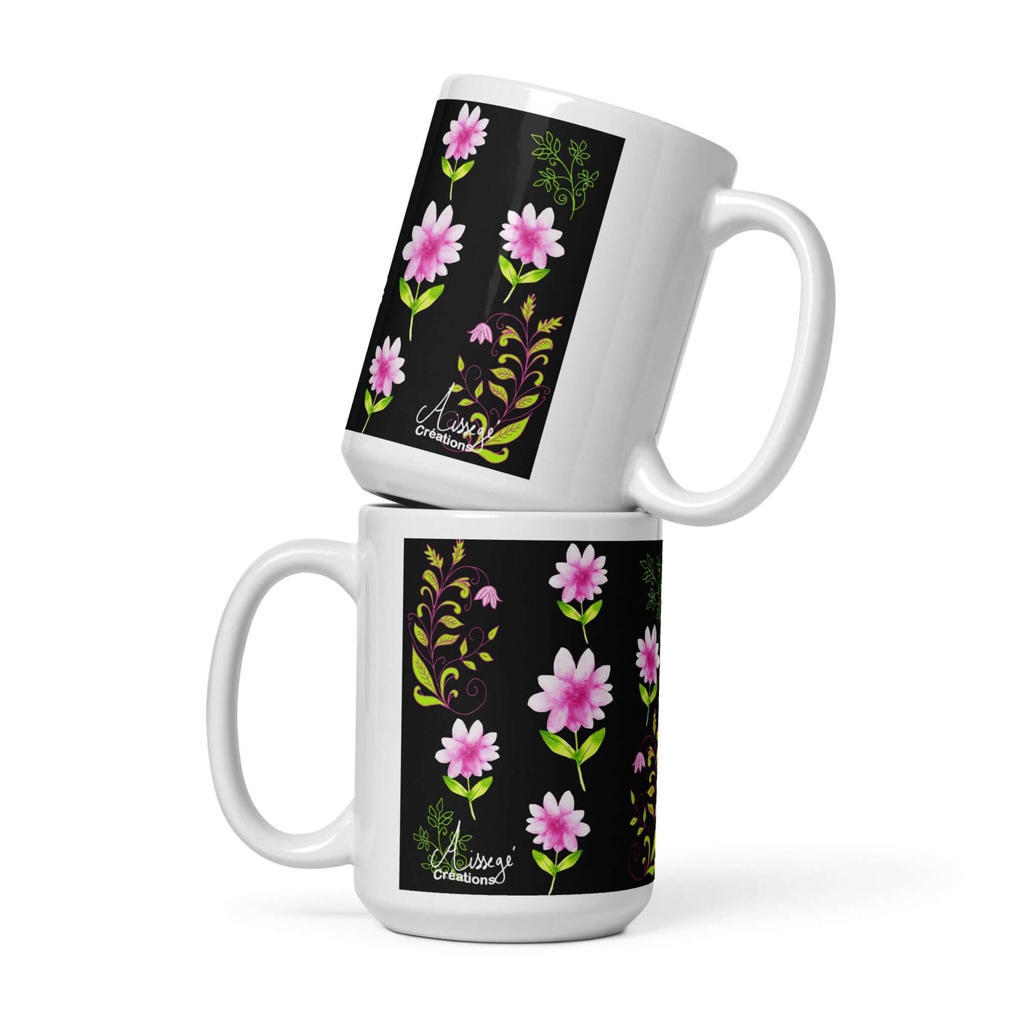 Mug Blanc Brillant "Fleurs et Arabesques"