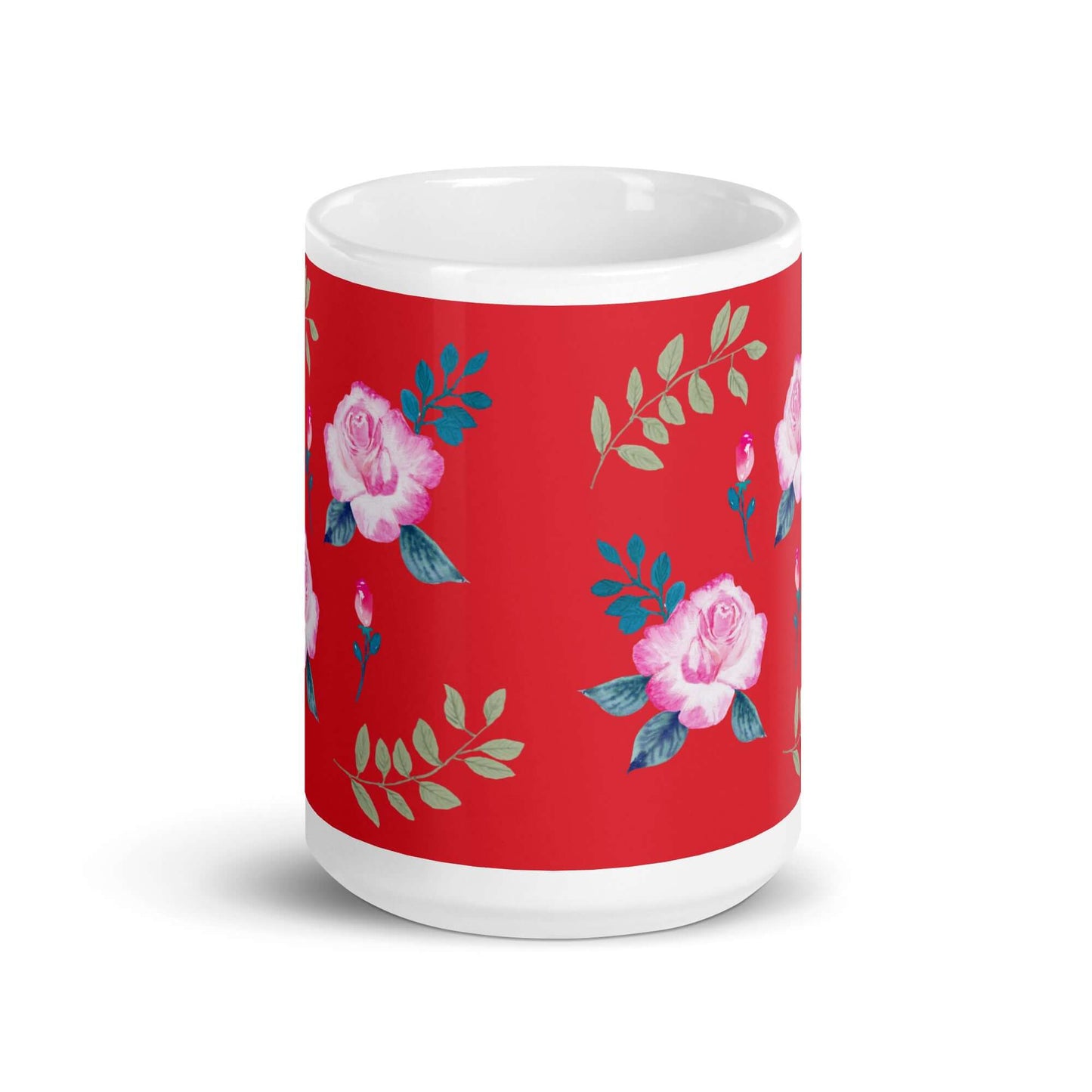 Glossy White Mug "Garden Roses"