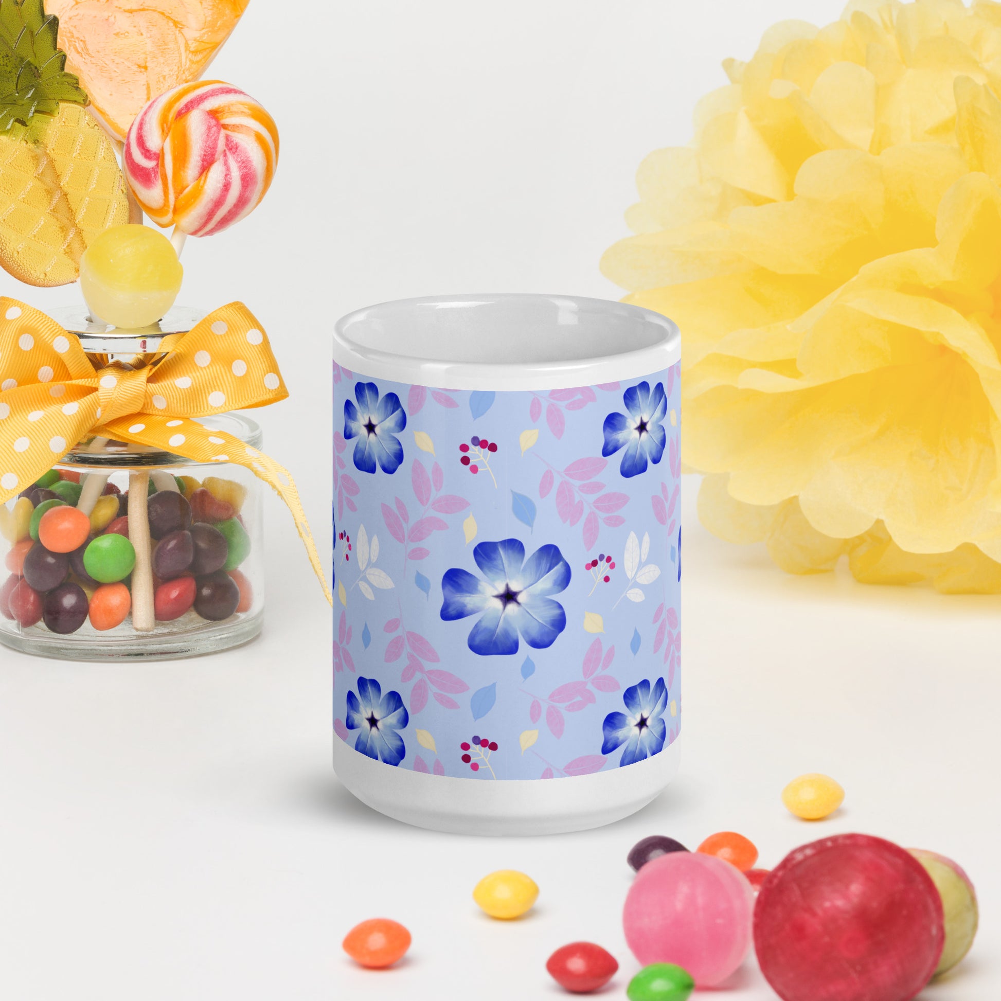 Mug Blanc Brillant "Cératostigma" - 11 oz - Aissegé Créations