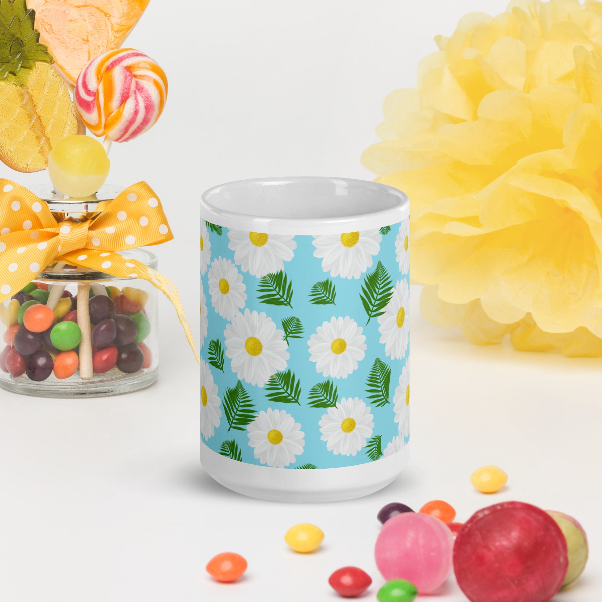 Mug Blanc Brillant "Marguerites" - 11 oz - Aissegé Créations