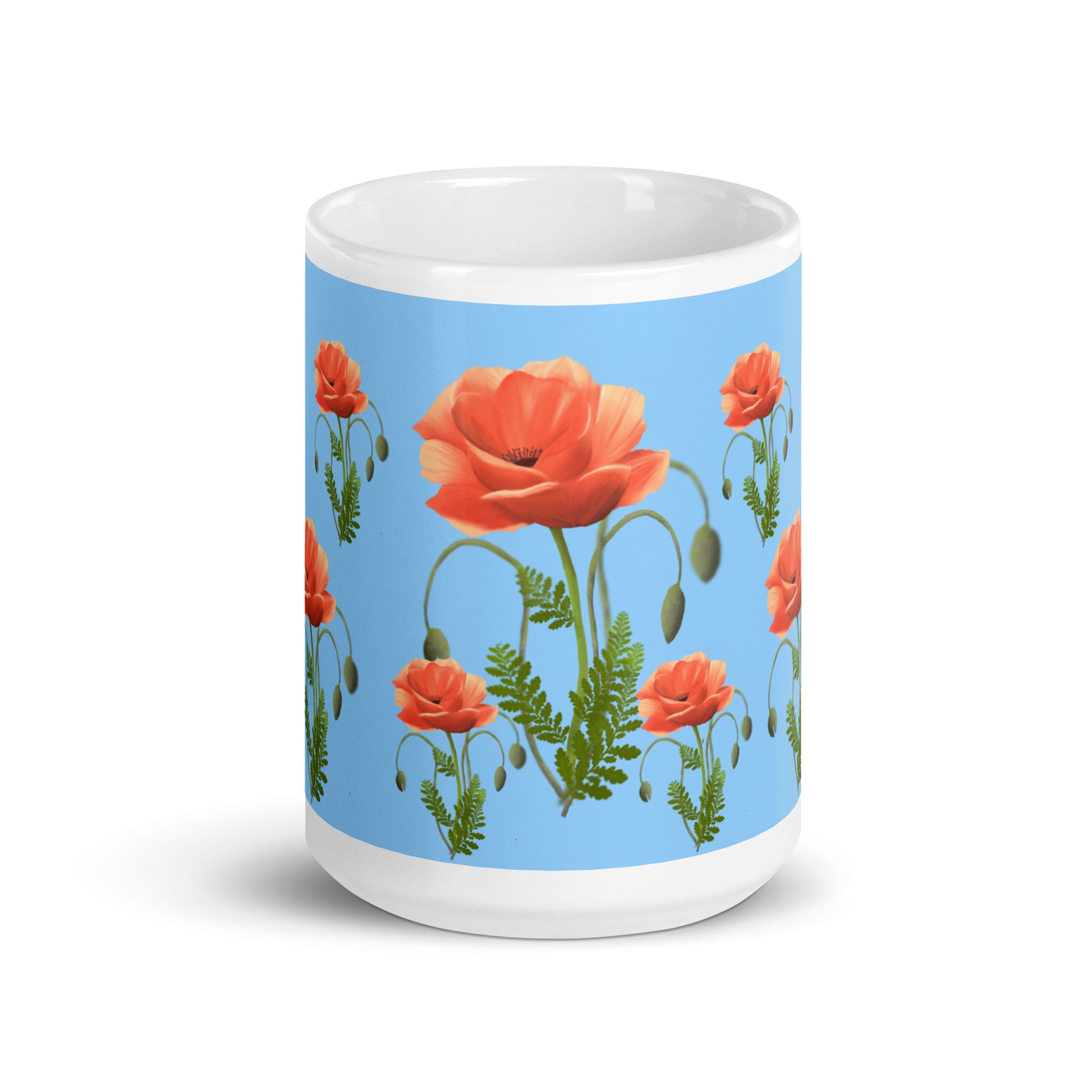 Mug Blanc Brillant "Coquelicots" - 11 oz - Aissegé Créations