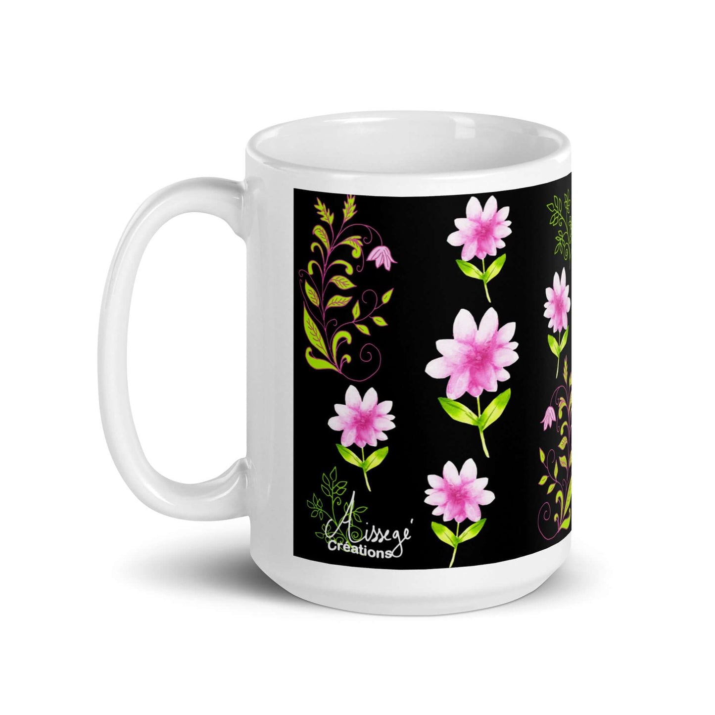 Mug Blanc Brillant "Fleurs et Arabesques"