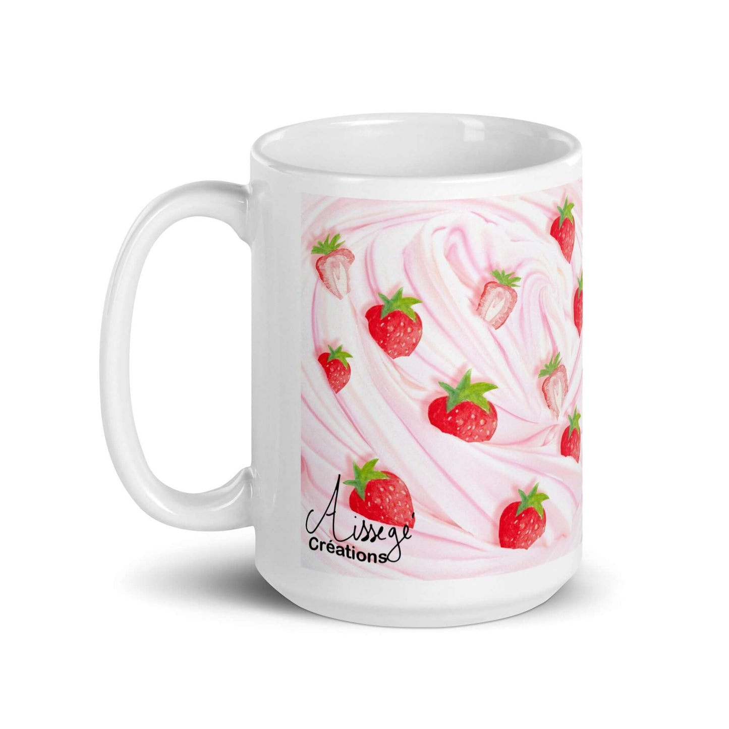 Glossy White Mug "Strawberries Chantilly"