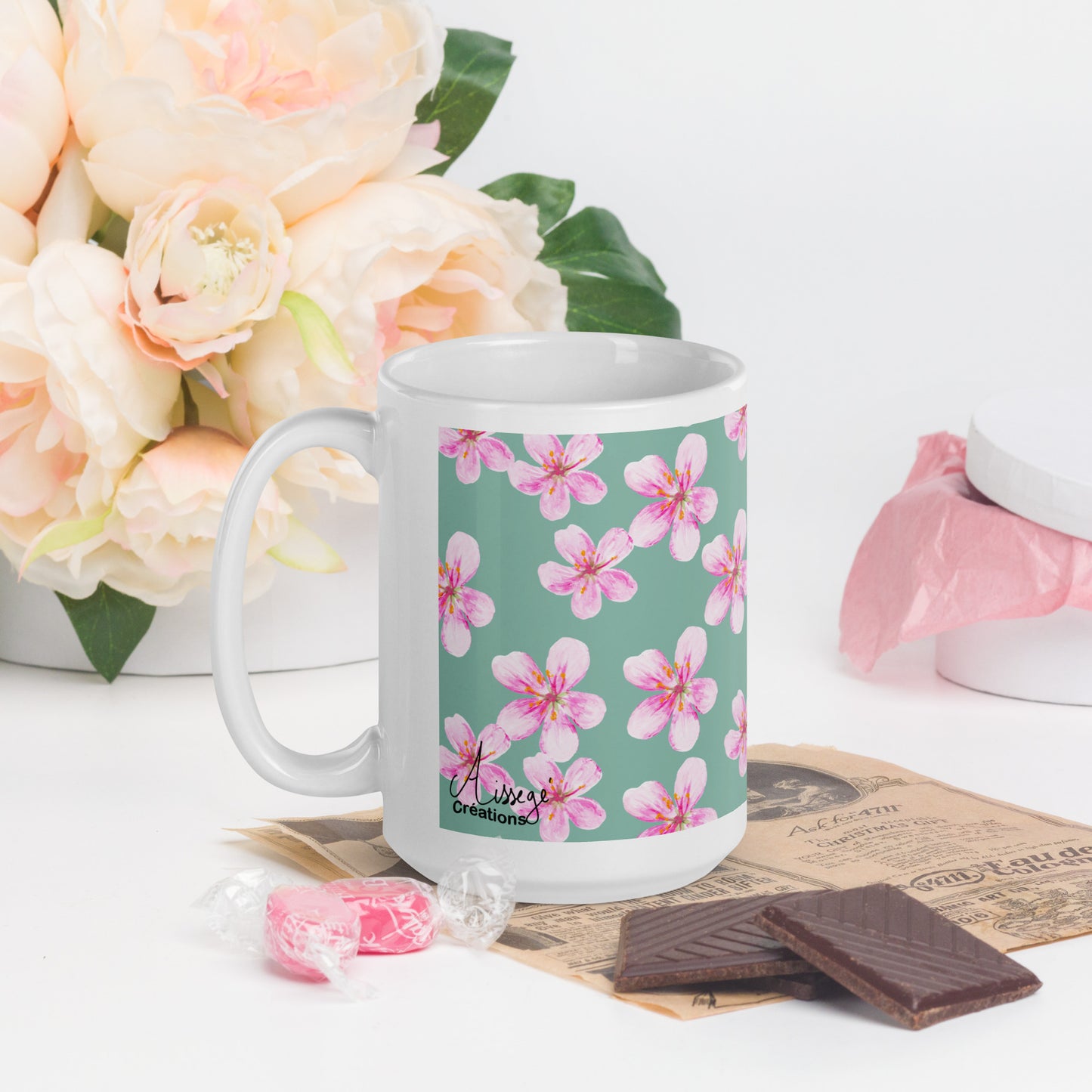 Mug Blanc Brillant "Petites Fleurs"