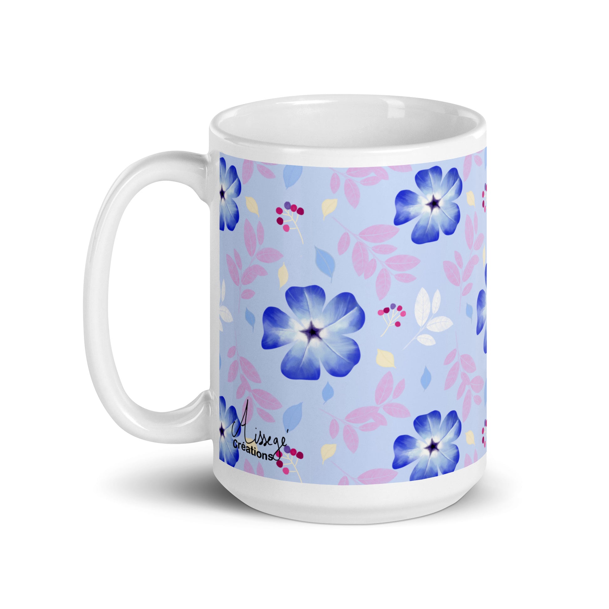 Mug Blanc Brillant "Cératostigma" - 11 oz - Aissegé Créations