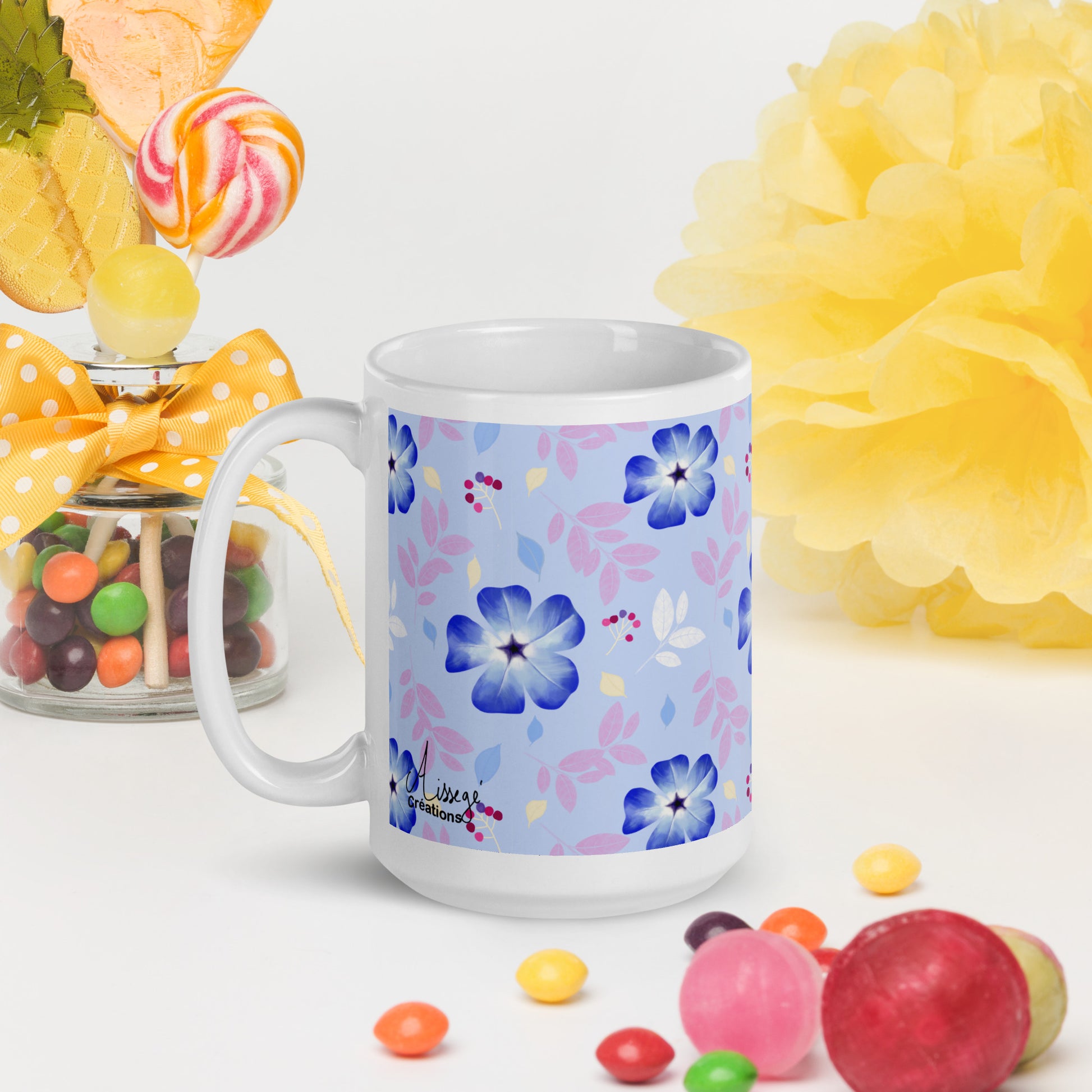 Mug Blanc Brillant "Cératostigma" - 11 oz - Aissegé Créations