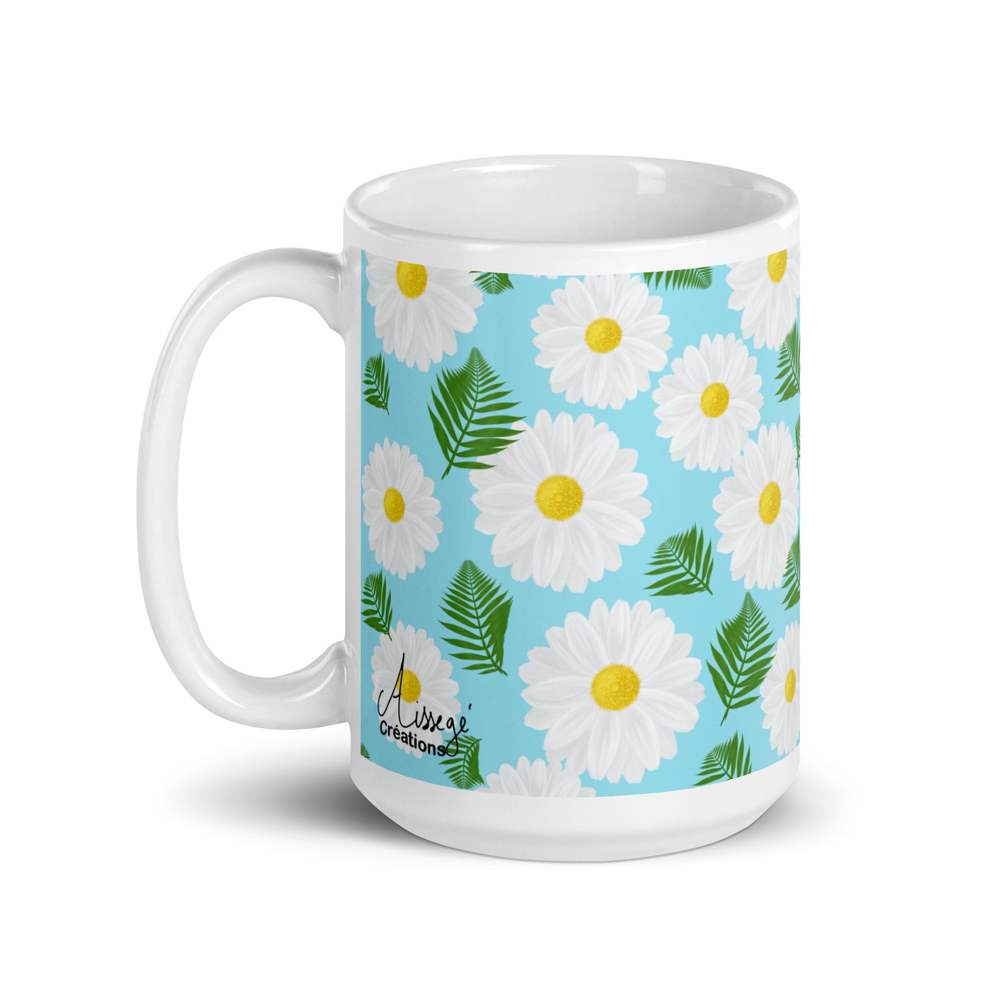 Mug Blanc Brillant "Marguerites" - 11 oz - Aissegé Créations