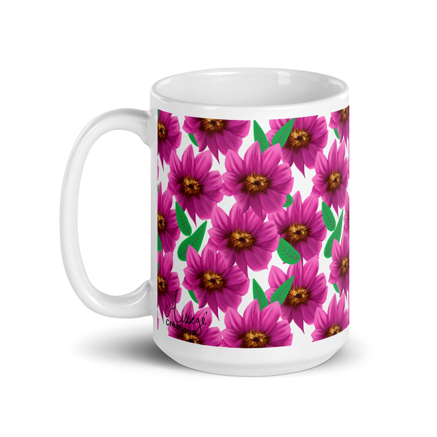 Mug Blanc Brillant "Dahlia Printania" - 11 oz - Aissegé Créations
