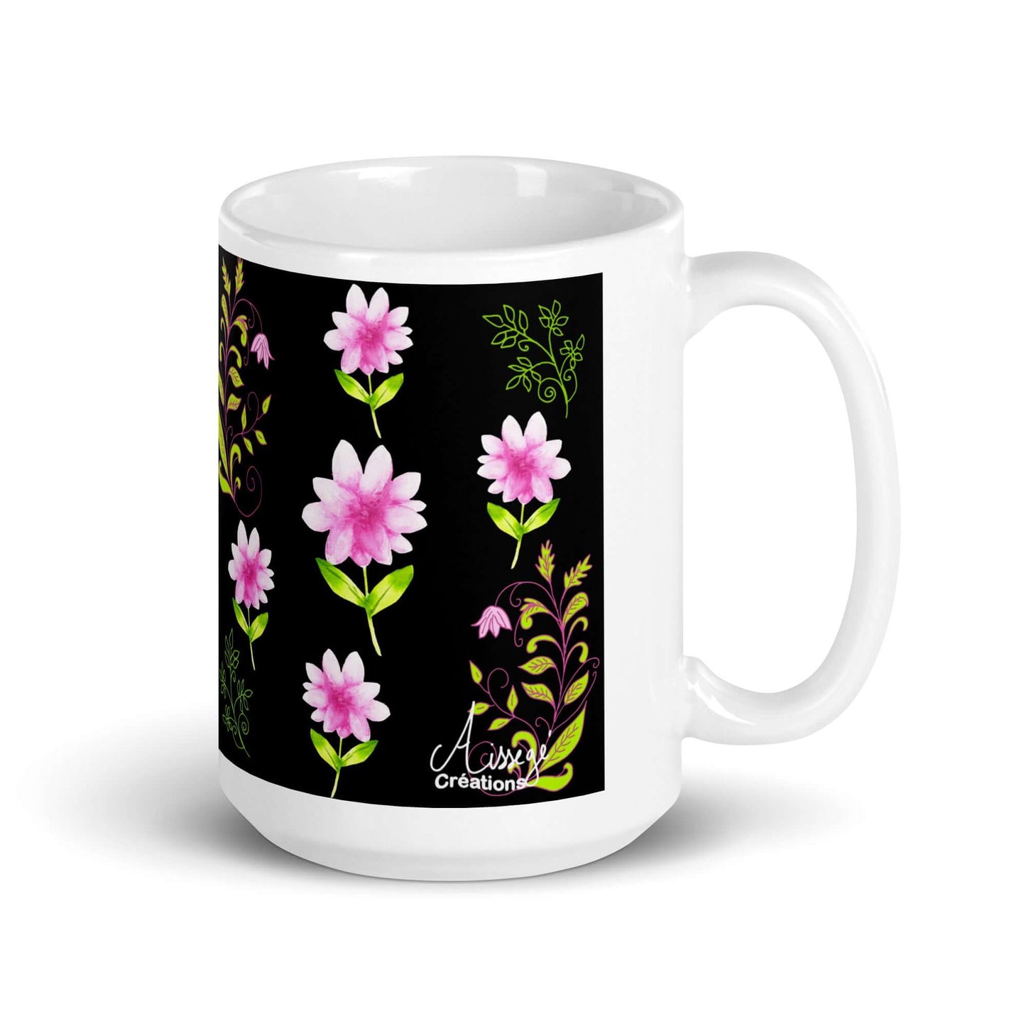 Mug Blanc Brillant "Fleurs et Arabesques"