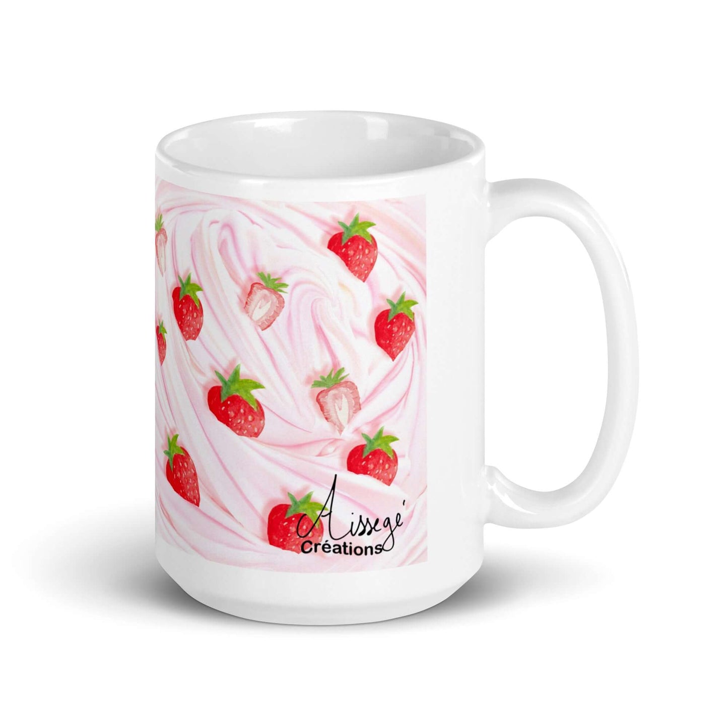 Glossy White Mug "Strawberries Chantilly"