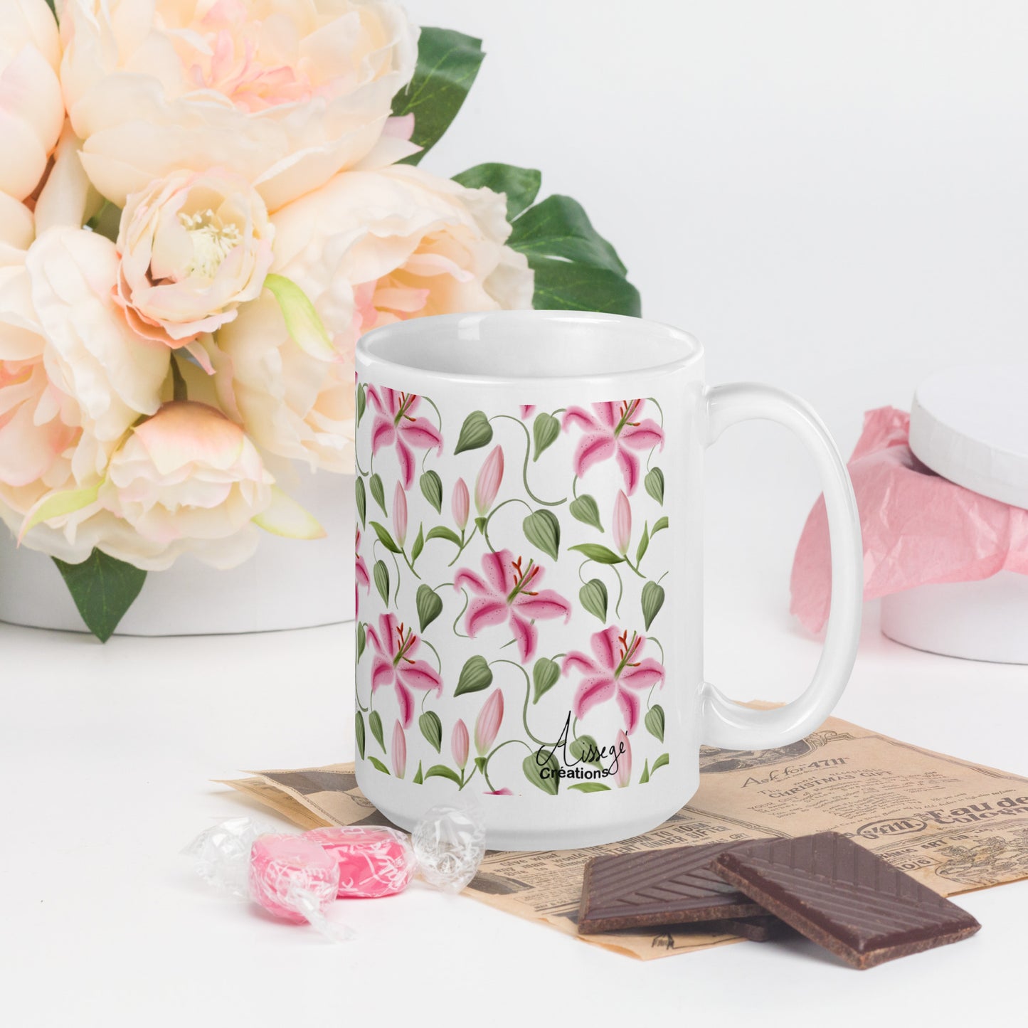 Mug Blanc Brillant "Les Lys"