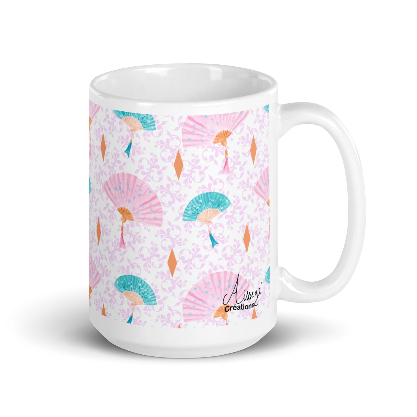 Mug Blanc Brillant "Les éventails" - 15 oz - Aissegé Créations