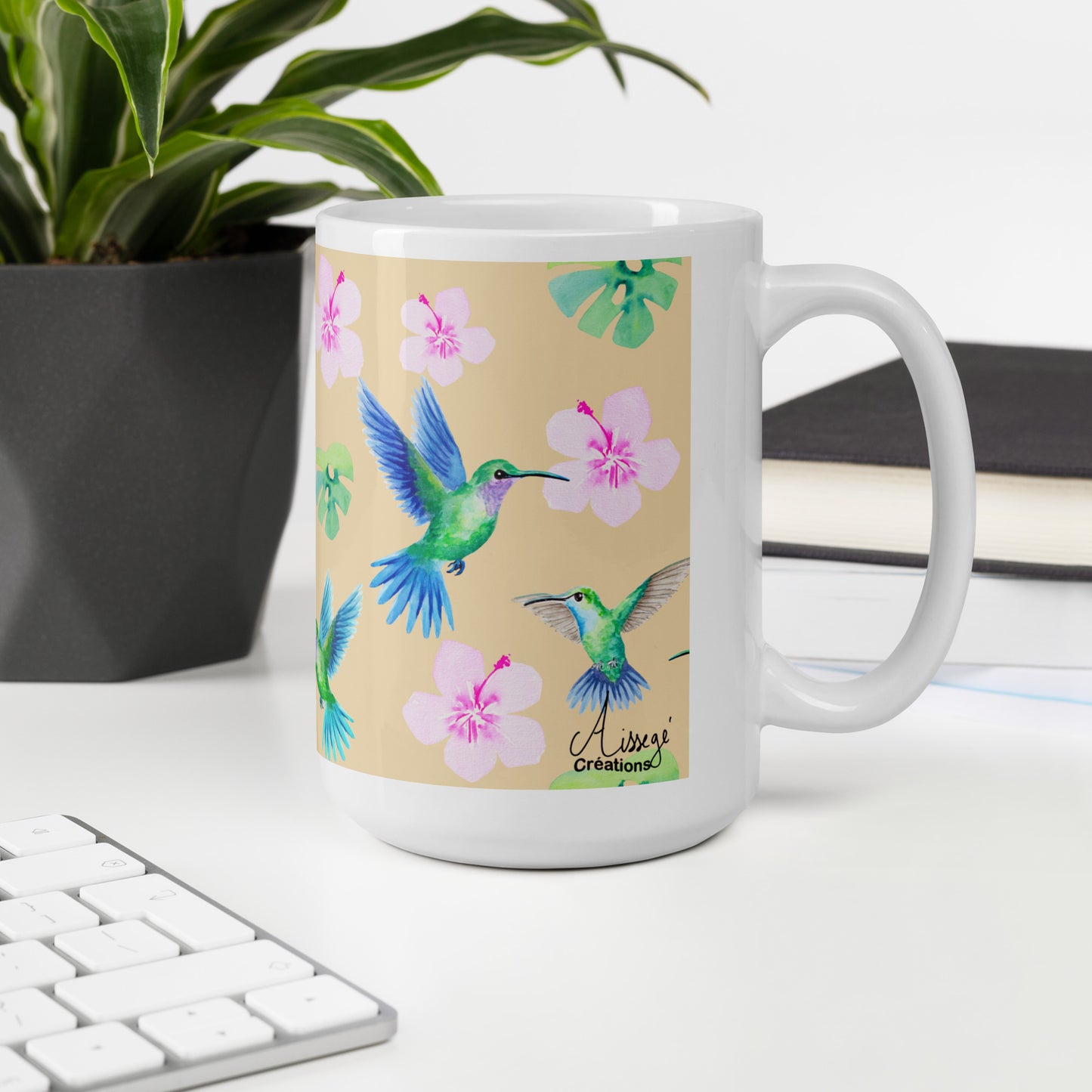 Glossy White Mug "Hummingbirds"