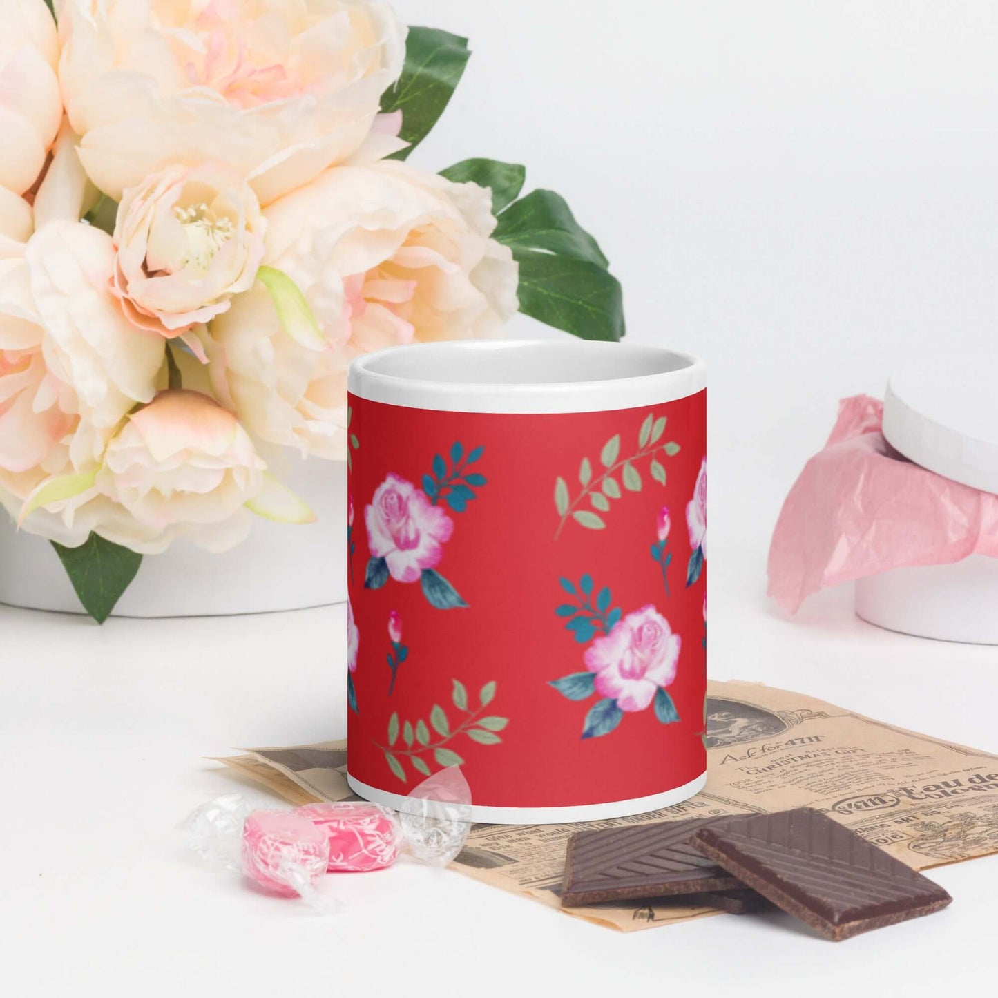 Mug Blanc Brillant "Roses du jardin"