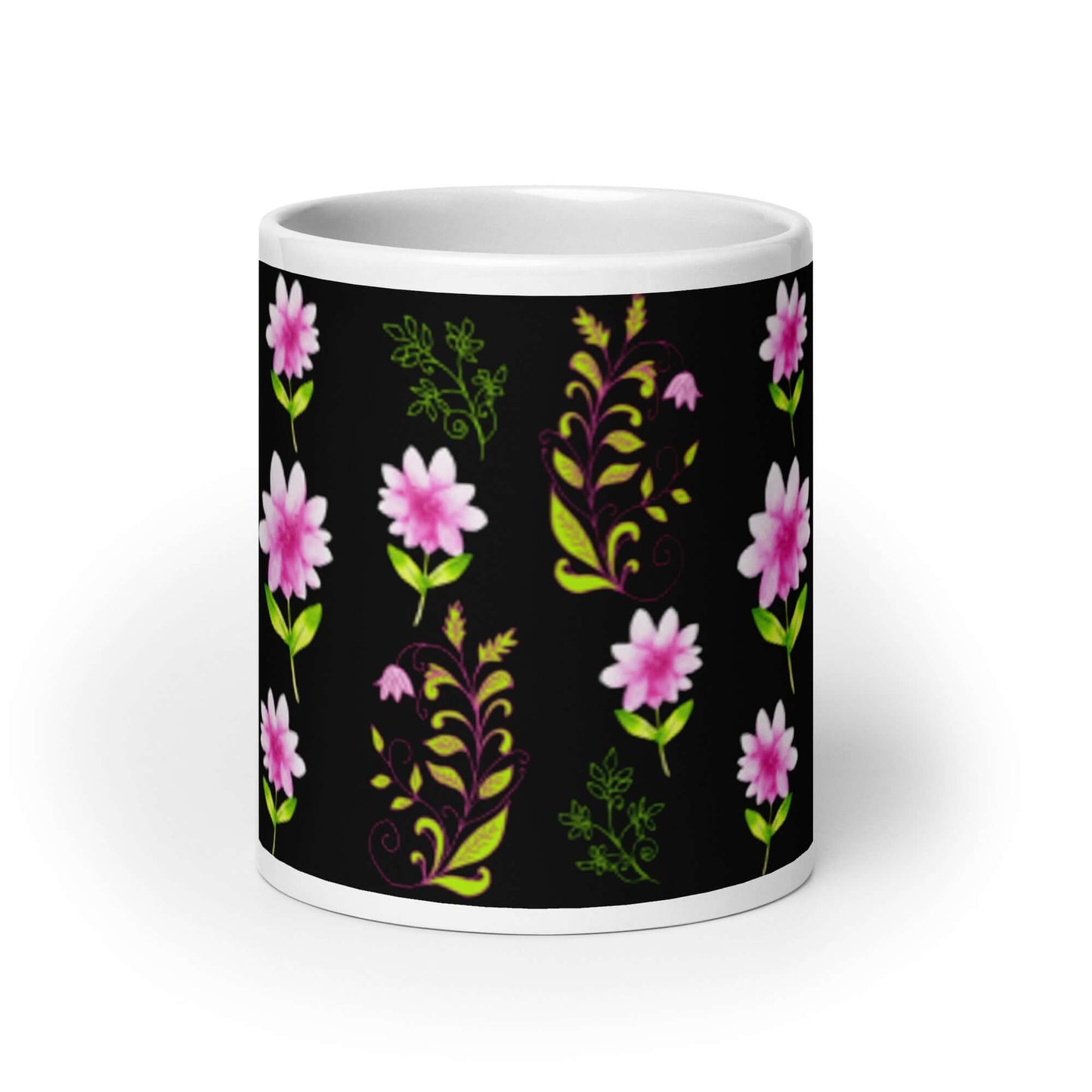 Mug Blanc Brillant "Fleurs et Arabesques"