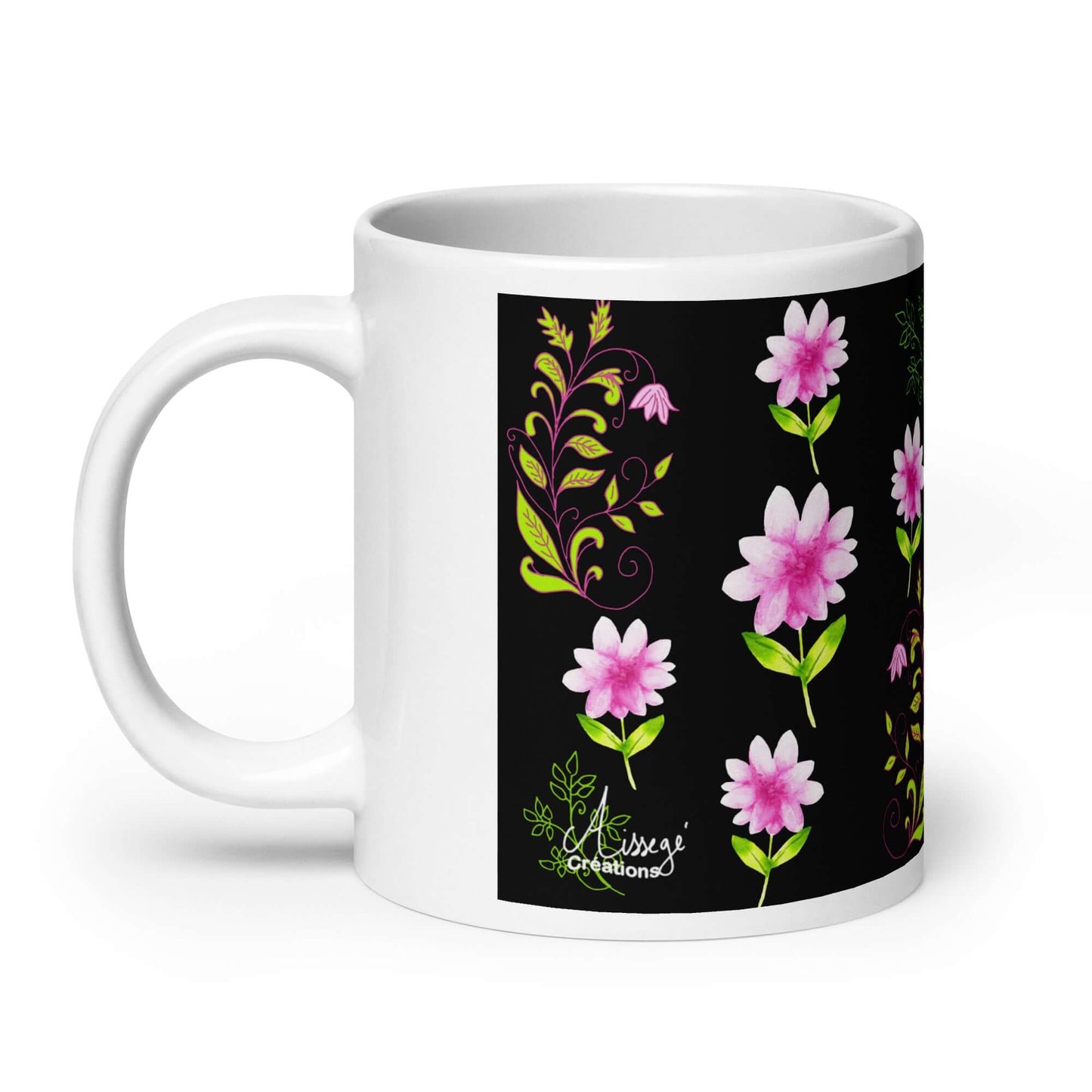 Mug Blanc Brillant "Fleurs et Arabesques"