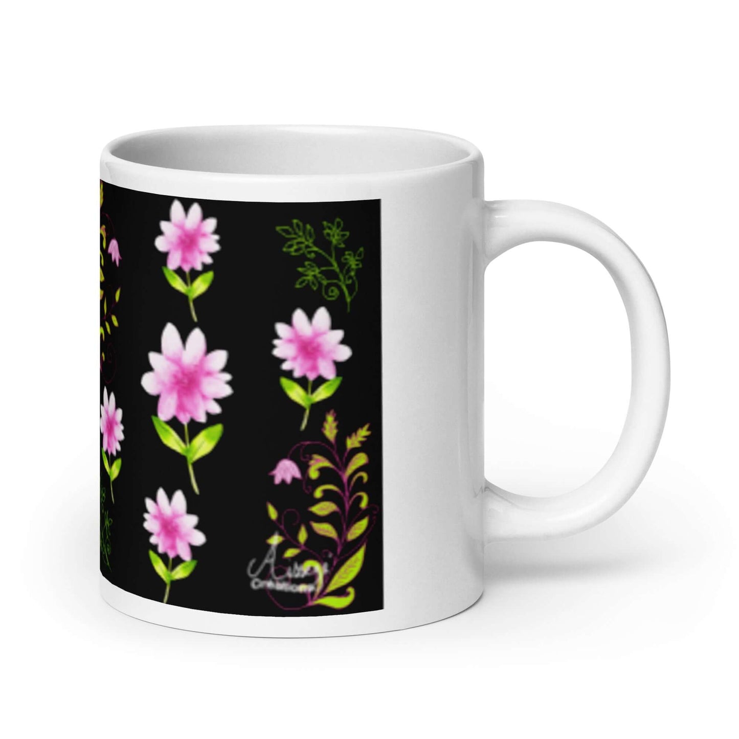 Mug Blanc Brillant "Fleurs et Arabesques"